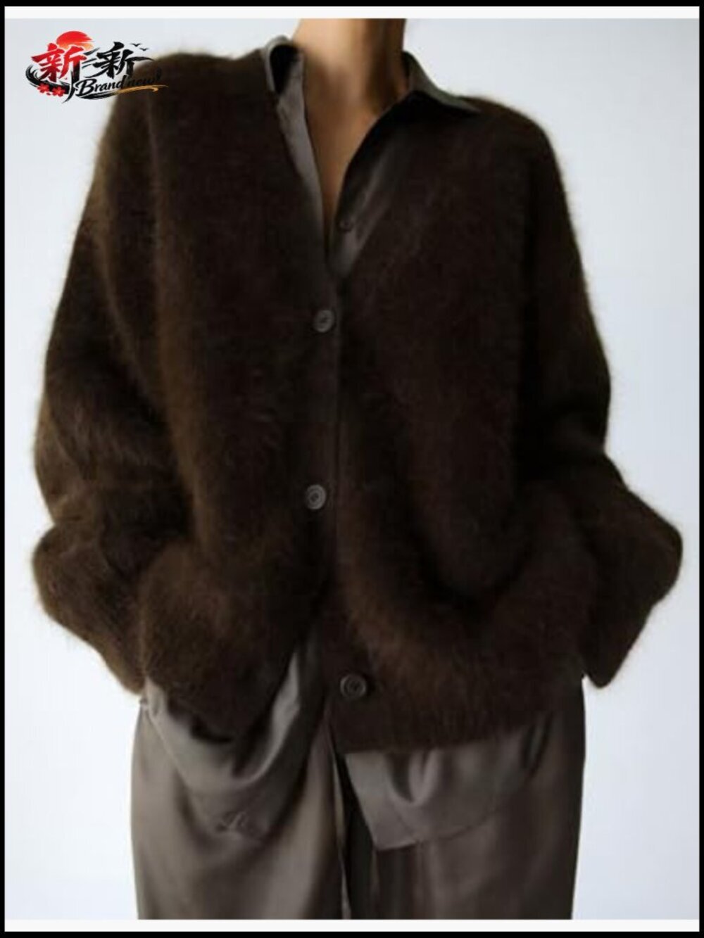 V Neck Fuzzy Knit Cardigan Sweater Button Down Slouchy Long Sleeve - Picture 2 of 7